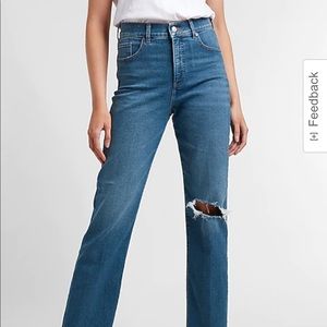 Express Super High Waisted Ripped Modern Straight Jeans in wash Medium 19